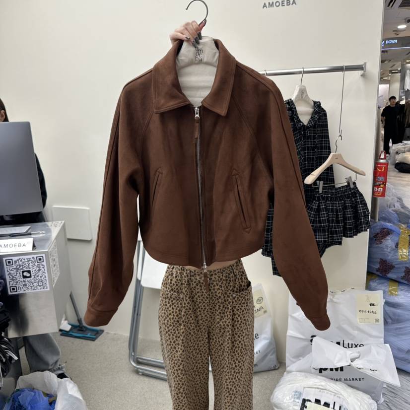 AMOEBA韓國代購㊣女士新品休閑25秋冬人氣熱賣夾克絨面革短款AMOEBA夾克