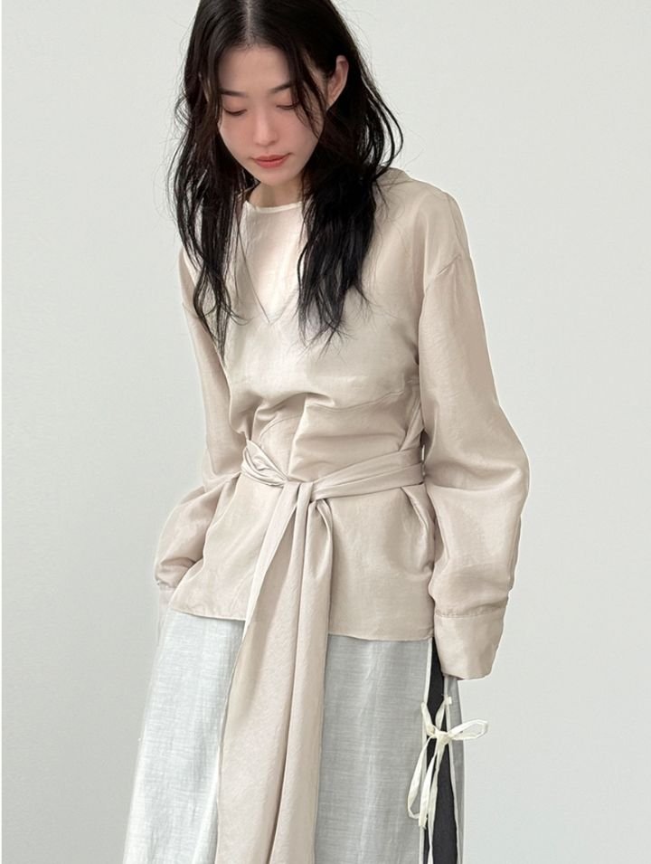 LIVE FOREVER韓國直郵㊣女裝新品25秋冬真品襯衫蕾絲衫含腰帶LIVE FOR_EVER襯衫/蕾絲衫