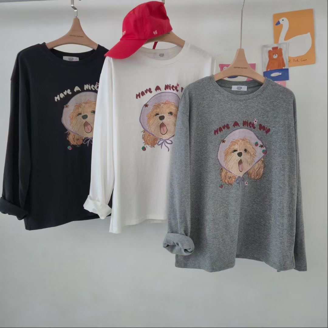COTTONFACTORY東大門㊣代購女士新品真品時尚熱賣長袖T恤刺繡COTTONFACTORY長袖T恤