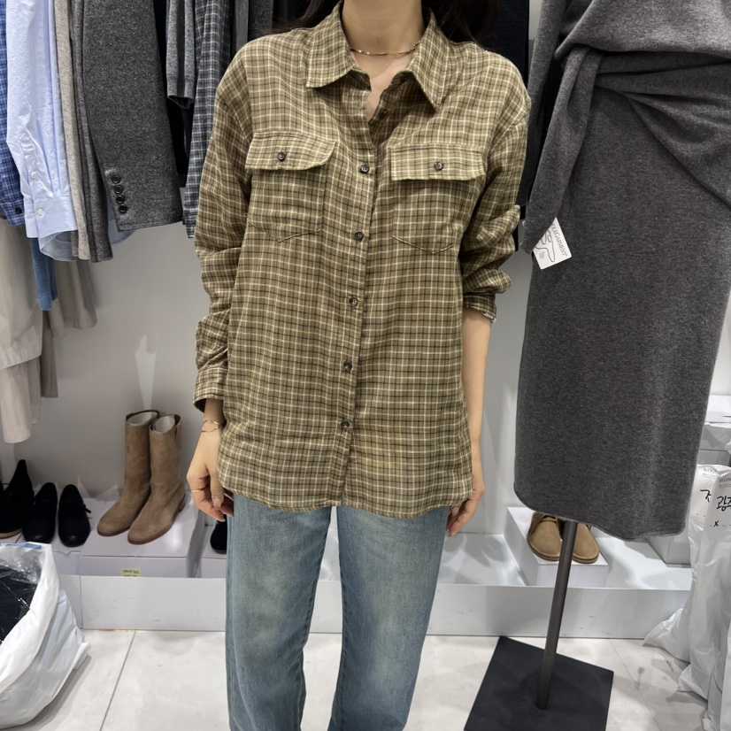 WOOD SAGE韓國代購㊣女裝新品熱賣真品襯衫蕾絲衫口袋格紋WOOD SAGE襯衫/蕾絲衫