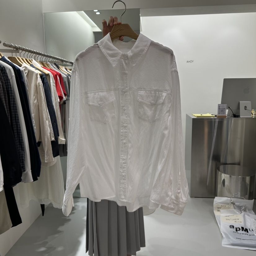 AHOY東大門㊣實拍女裝新品職業熱賣人氣休閑襯衫蕾絲衫條紋AHOY襯衫/蕾絲衫