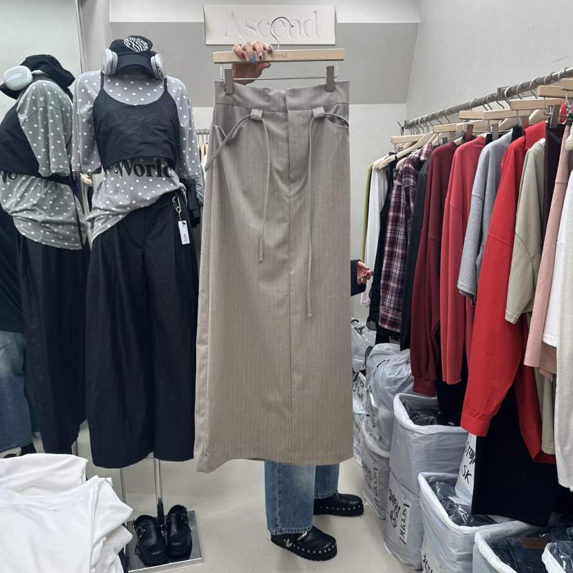 ASCEND韓國直郵㊣女士新品時尚休閑人氣推薦真品長裙含腰繩ASCEND長裙