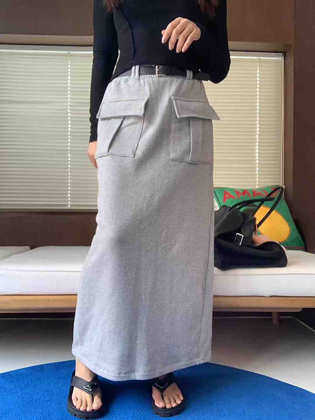 BLACK LINE東大門㊣實拍女士新品熱賣推薦真品職業長裙含腰帶BLACK LINE長裙
