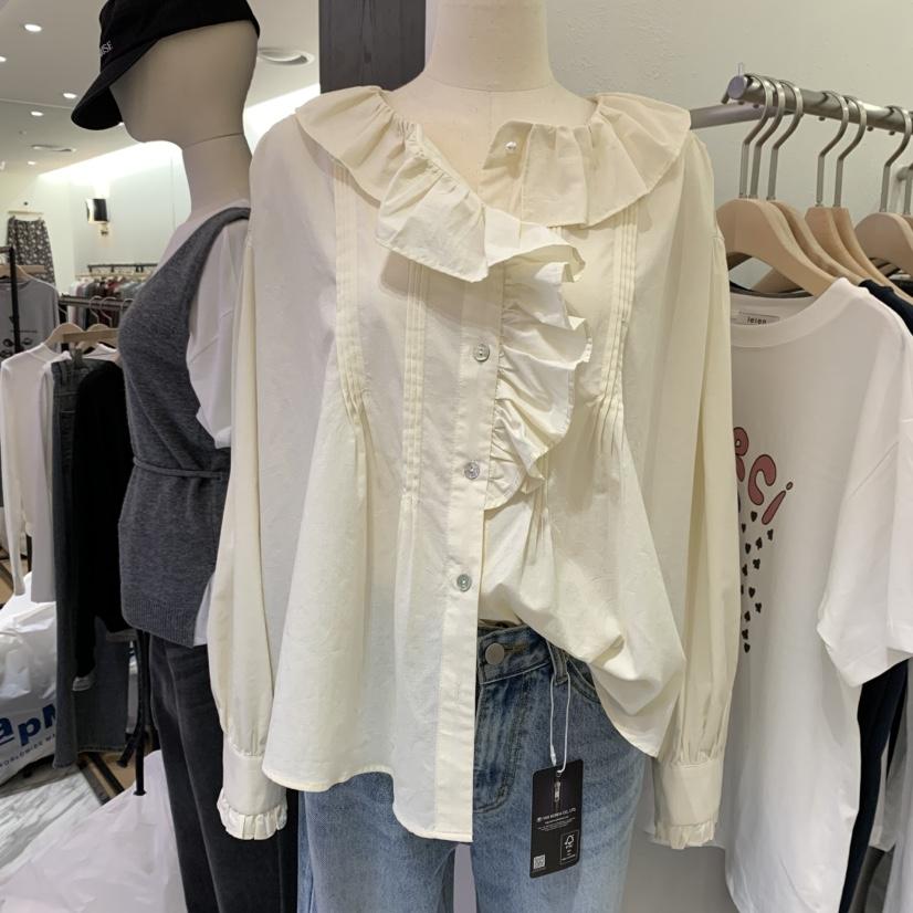 LELEN東大門㊣代購女士新品熱賣人氣時尚25秋冬襯衫蕾絲衫荷葉邊LELEN襯衫/蕾絲衫