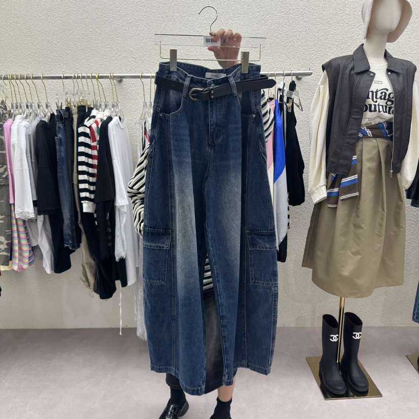 DRAWING東大門㊣代購女裝新款時尚人氣真品牛仔褲不含腰帶工裝DRAWING牛仔褲