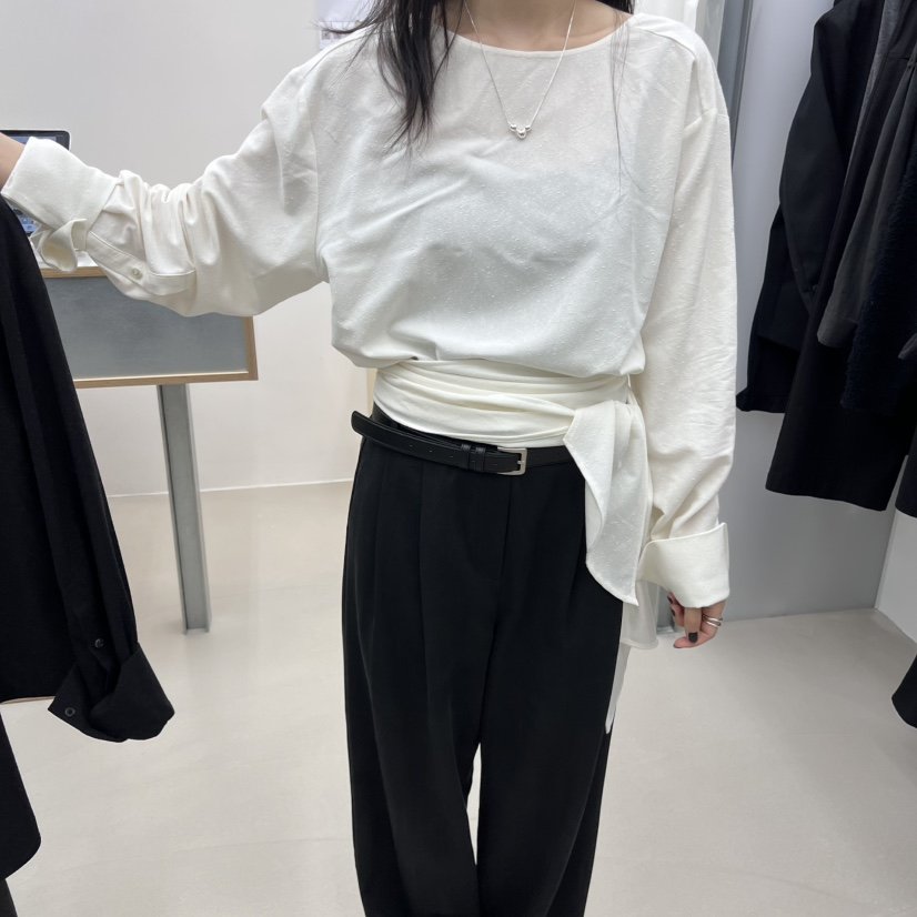 STAINLESS韓國代購㊣女士新品人氣職業時尚襯衫蕾絲衫含腰帶STAINLESS襯衫/蕾絲衫