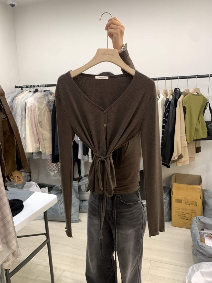 CEDARWOOD韓國直郵㊣女裝新品熱賣職業休閑長袖T恤羊毛開衫CEDARWOOD長袖T恤