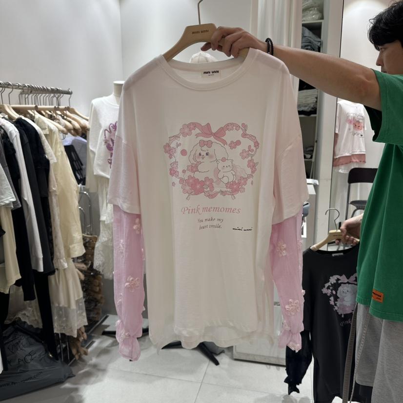 MINI UNNI東大門㊣直郵女士新品25秋冬真品推薦長袖T恤假兩件MINI UNNI長袖T恤