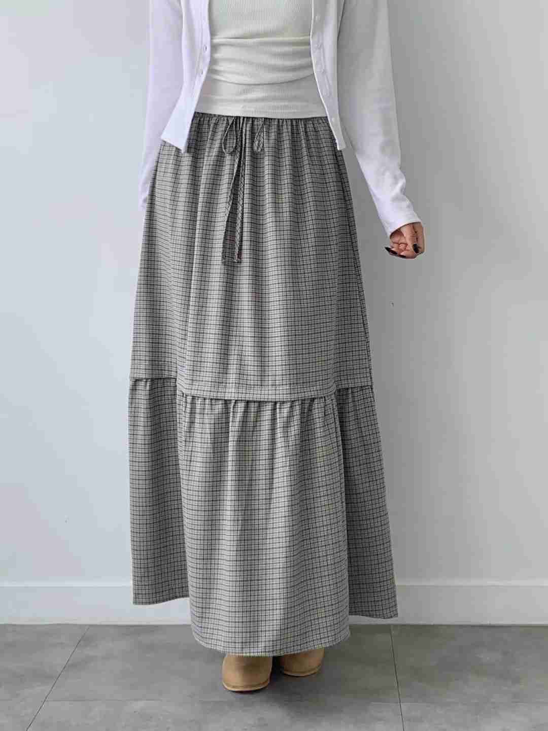 BRAND MARKET-브랜드마켓-T東大門㊣實拍女裝新品人氣長裙格紋半身裙BRAND MARKET-OT長裙