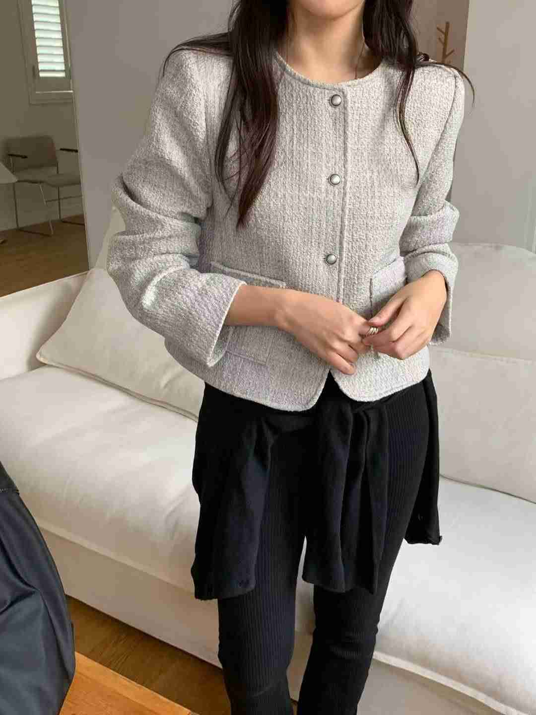 SATURDAY東大門㊣直郵女士新品熱賣時尚夾克不含內搭羊毛花呢SATURDAY夾克