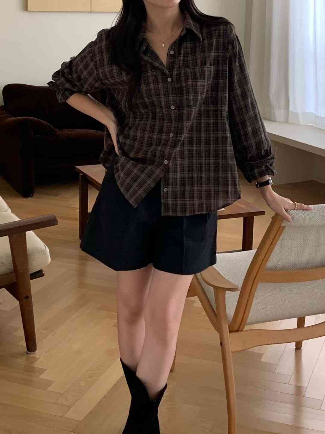 AND東大門㊣代購女士新款真品熱賣人氣推薦職業襯衫蕾絲衫格紋AND襯衫/蕾絲衫