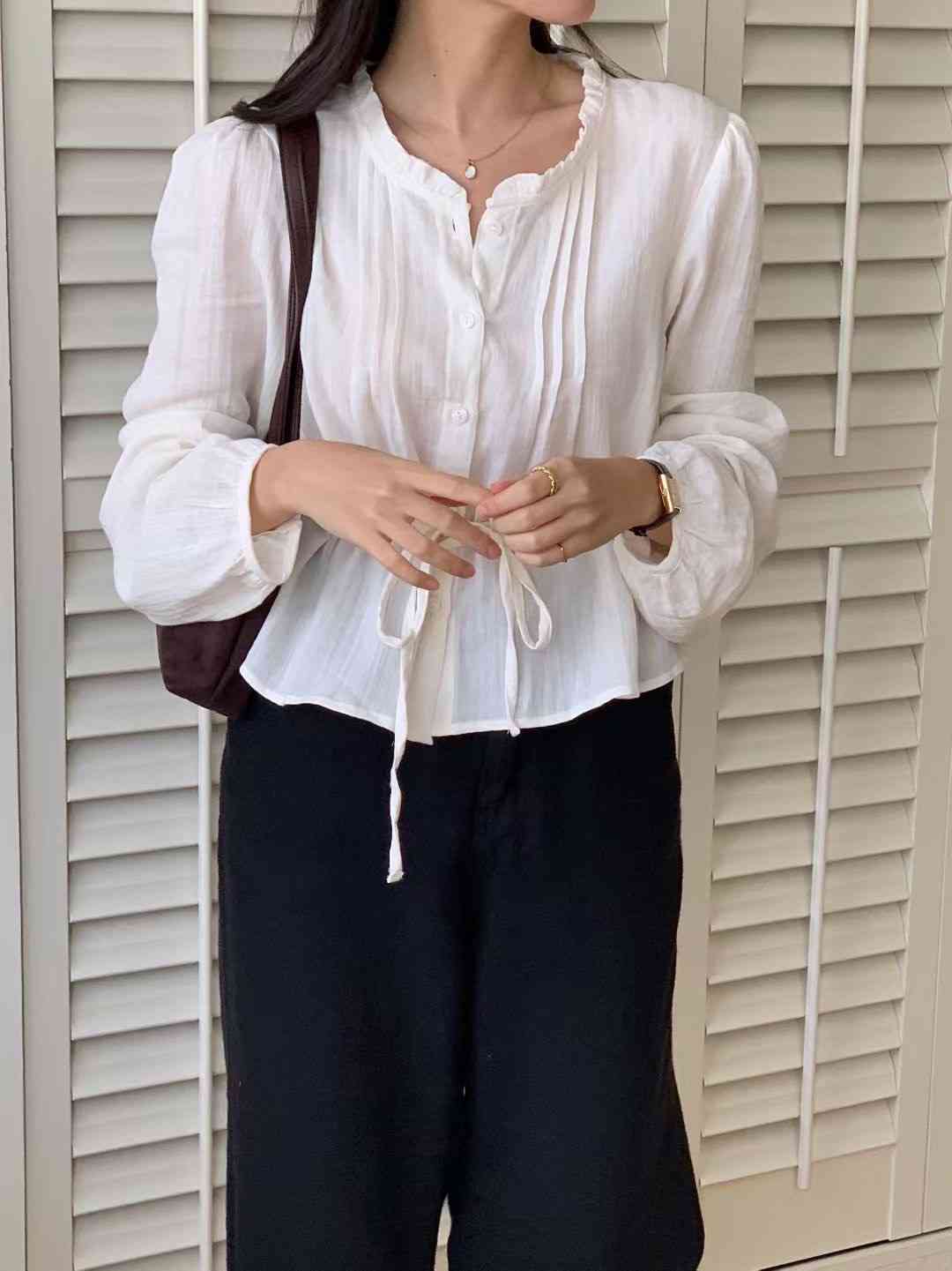 AND東大門㊣直郵女士新款25秋冬職業人氣時尚休閑襯衫蕾絲衫AND襯衫/蕾絲衫