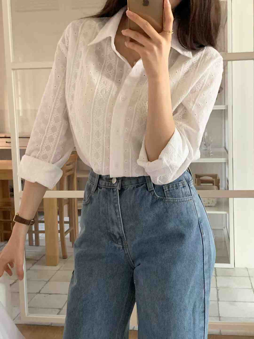 AND韓國直郵㊣女士新品25秋冬時尚職業休閑人氣真品襯衫蕾絲衫AND襯衫/蕾絲衫