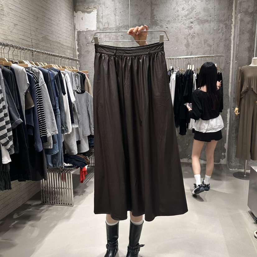 JUNI韓國代購㊣女裝新款休閑25秋冬時尚熱賣人氣真品長裙皮革my juni長裙