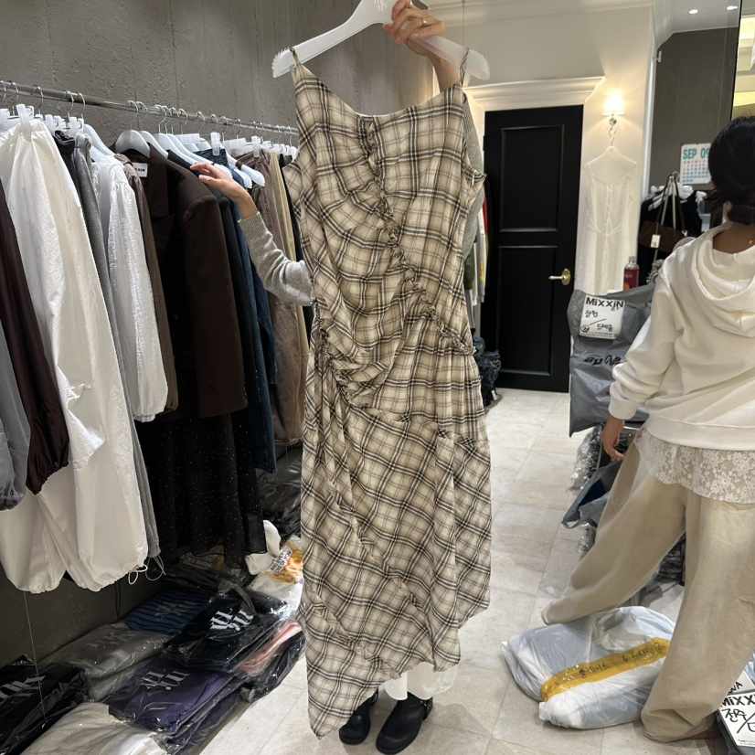 MIXXIN東大門㊣實拍女士新款真品推薦25秋冬休閑連衣裙格紋MIXXIN連衣裙