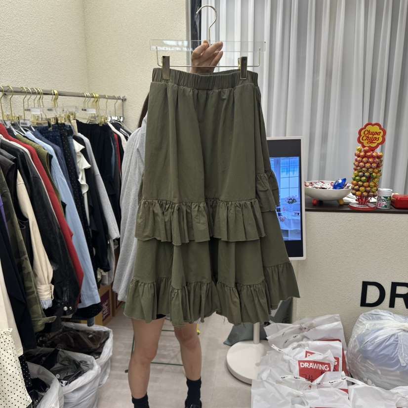 DRAWING韓國代購㊣女士新品推薦休閑人氣真品職業長裙荷葉邊DRAWING長裙