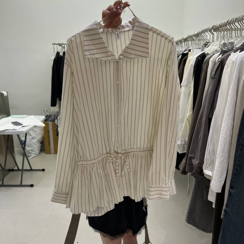 PADO東大門㊣代購女裝新品25秋冬熱賣襯衫蕾絲衫荷葉邊高領PADO襯衫/蕾絲衫