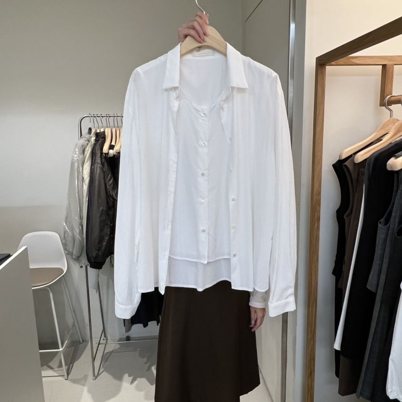 OUTRENE東大門㊣代購女裝新款25秋冬推薦休閑襯衫蕾絲衫假兩件OUTRENE襯衫/蕾絲衫