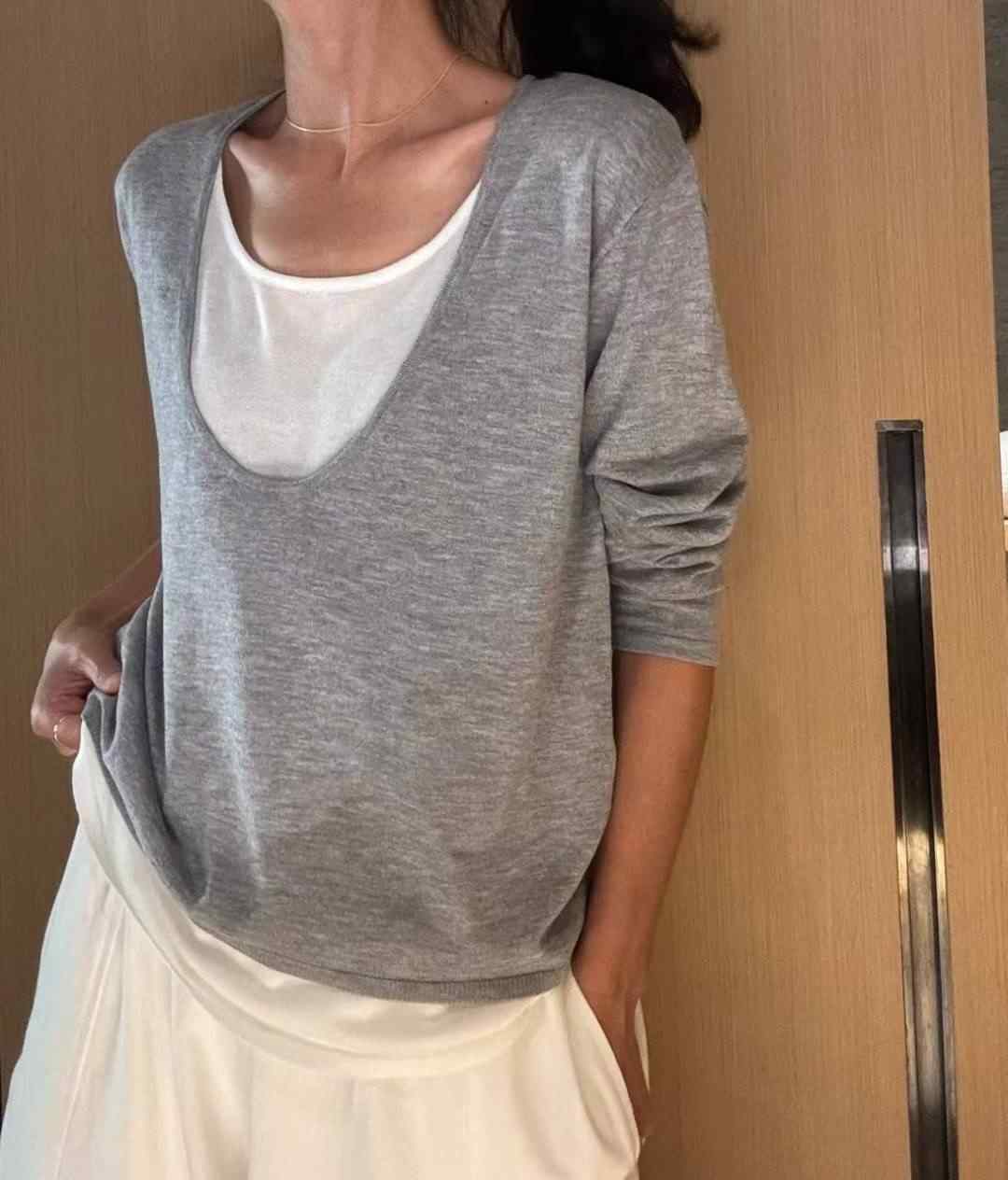 RIPPLE韓國代購㊣女裝新款時尚職業熱賣休閑真品針織衫雙V領RIPPLE針織衫