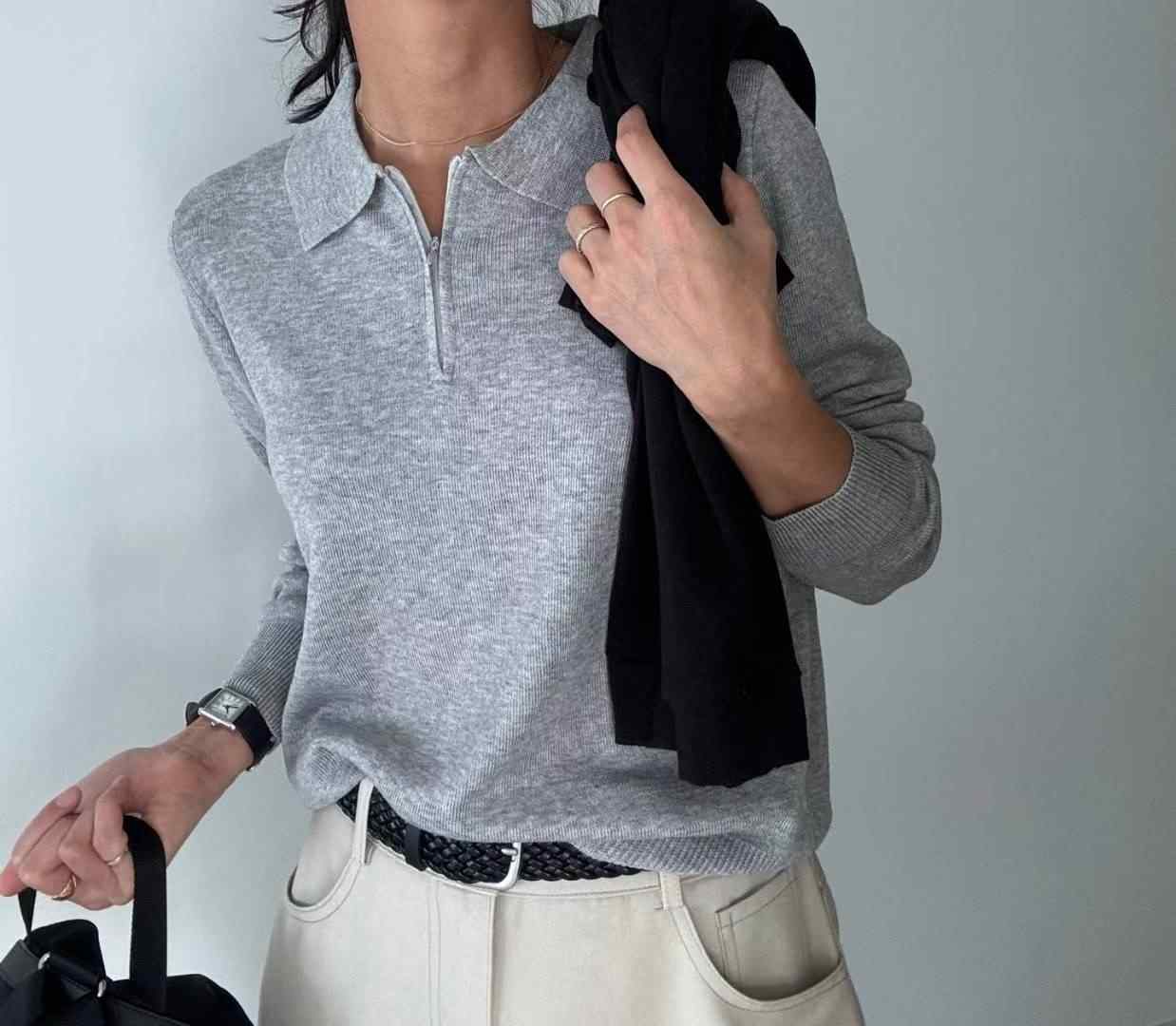 RIPPLE東大門㊣實拍女士新品休閑25秋冬時尚職業針織衫拉鏈RIPPLE針織衫