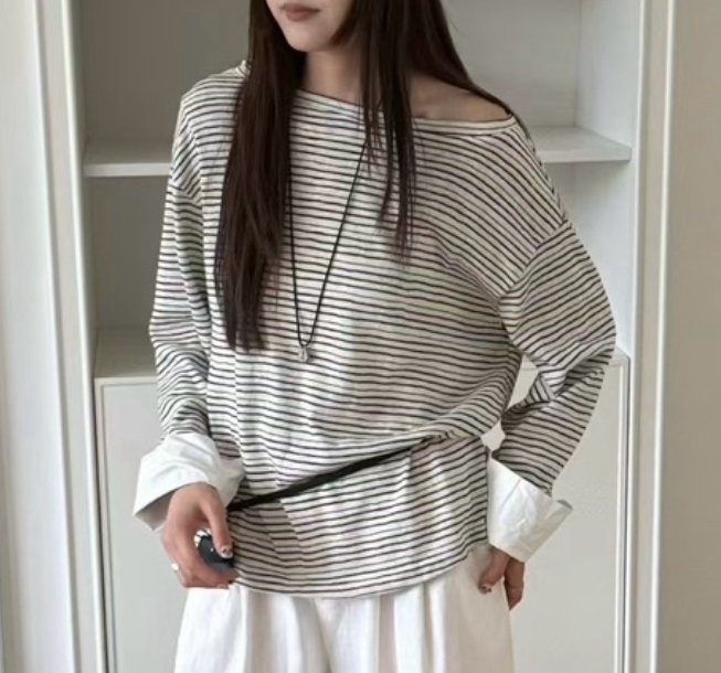 DOUZEMOIS韓國直郵㊣女裝新品人氣25秋冬長袖T恤不含配飾條紋DOUZEMOIS長袖T恤