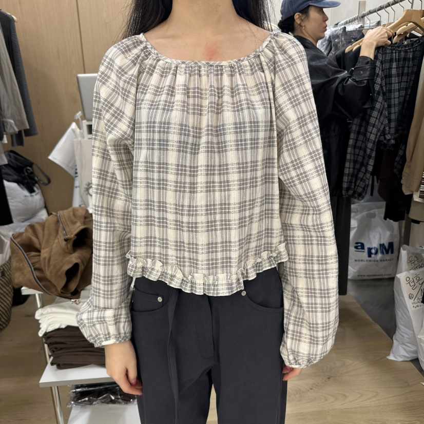 VILLABUTTON東大門㊣代購女裝新品真品推薦襯衫蕾絲衫格紋蕾絲VILLABUTTON襯衫/蕾絲衫