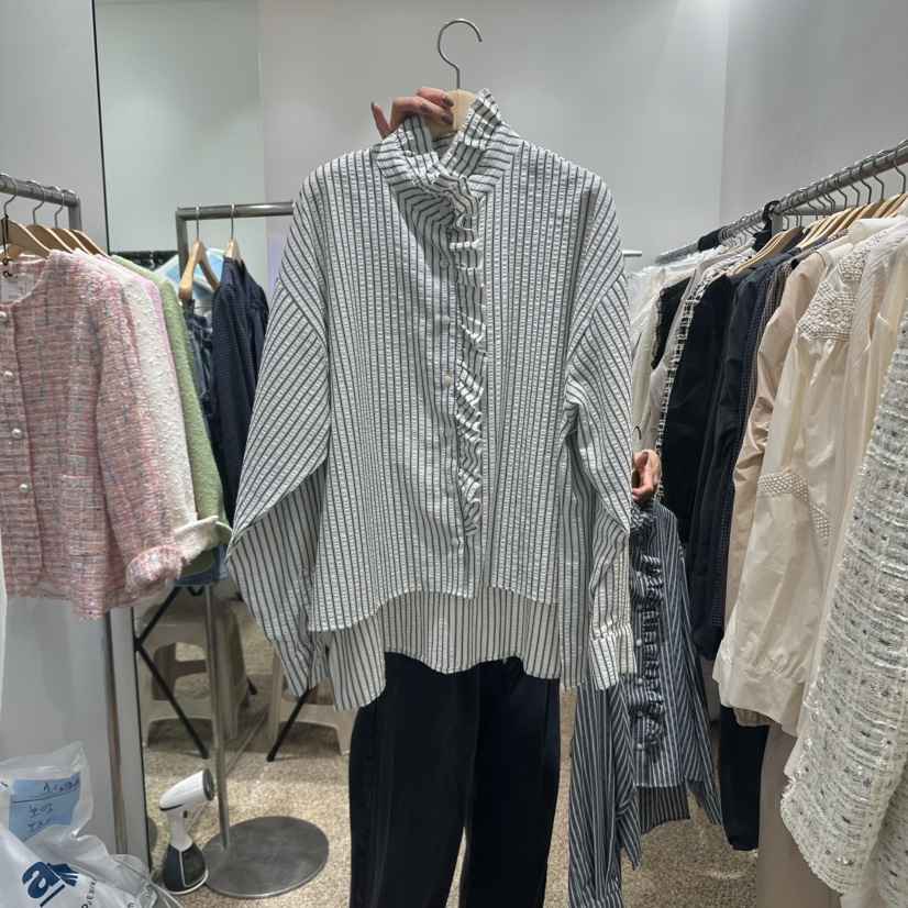 A東大門㊣實拍女士新品25秋冬時尚推薦職業人氣襯衫蕾絲衫條紋A STORE襯衫/蕾絲衫