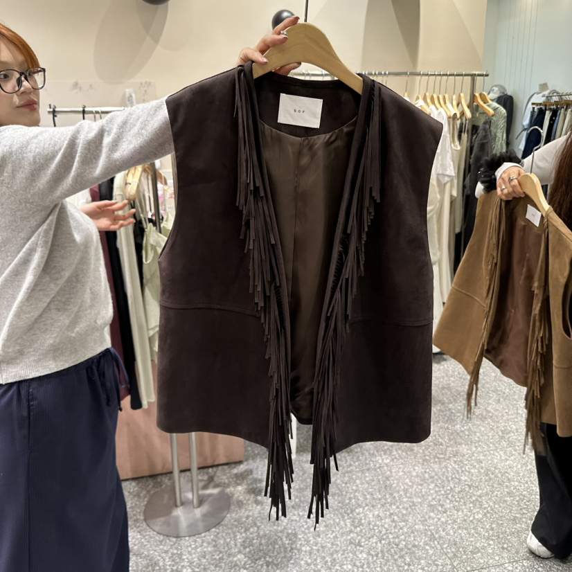 SOF韓國代購㊣女裝新品職業熱賣時尚推薦真品休閑25秋冬馬甲流蘇SOF馬甲