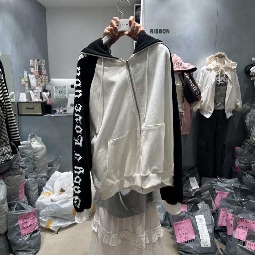 RIBBON韓國代購㊣女士新款25秋冬熱賣推薦職業衛衣連帽衫拉鏈RIBBON衛衣