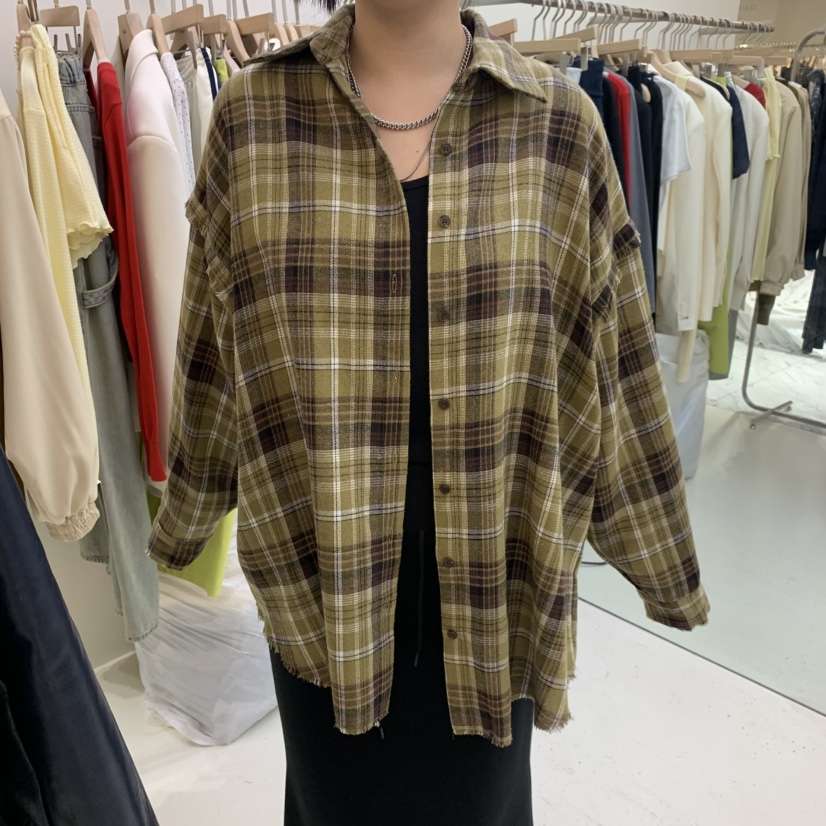 FLAUNT韓國直郵㊣女裝新品休閑時尚人氣襯衫蕾絲衫流蘇格紋FLAUNT襯衫/蕾絲衫