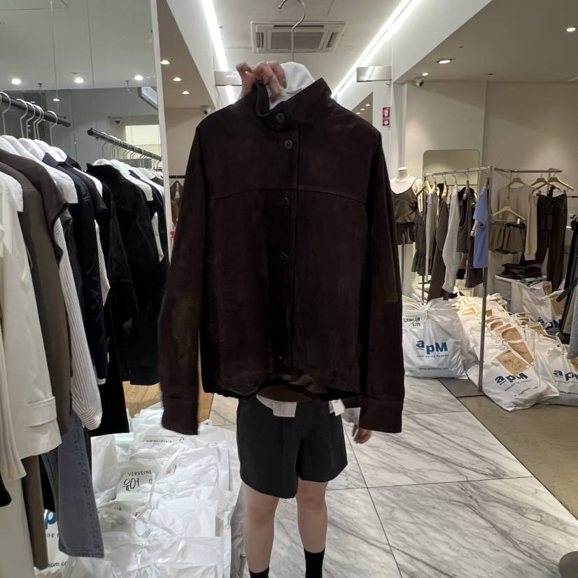 VERVEINE韓國代購㊣女士新品休閑時尚人氣真品25秋冬夾克絨面革VERVEINE夾克