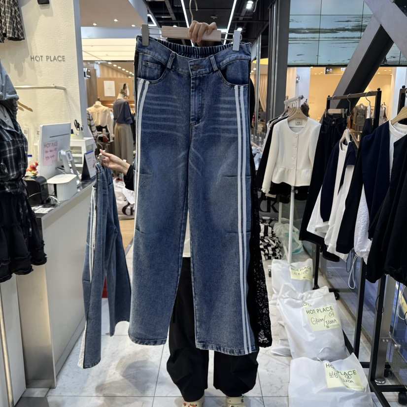 HOT PLACE韓國代購㊣女士新品真品時尚人氣25秋冬牛仔褲條紋HOT PLACE/DREAM GIRIS牛仔褲