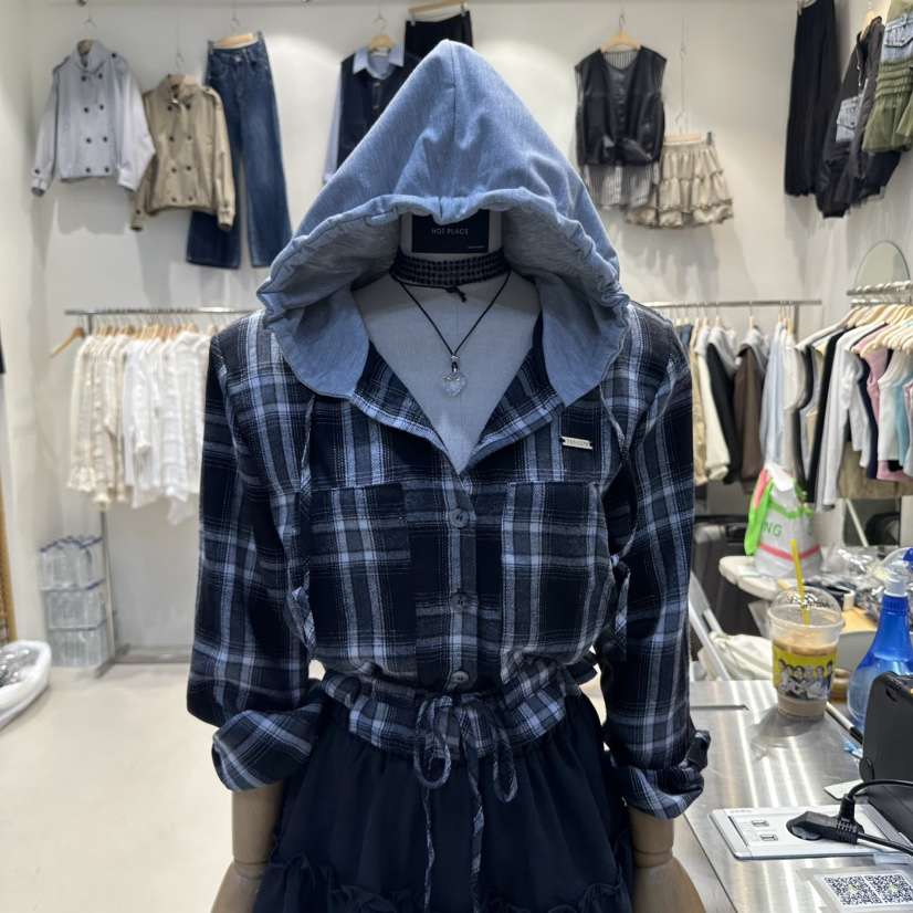 HOT PLACE東大門㊣直郵女士新品人氣襯衫蕾絲衫連帽衫格紋短款HOT PLACE/DREAM GIRIS襯衫/蕾絲衫