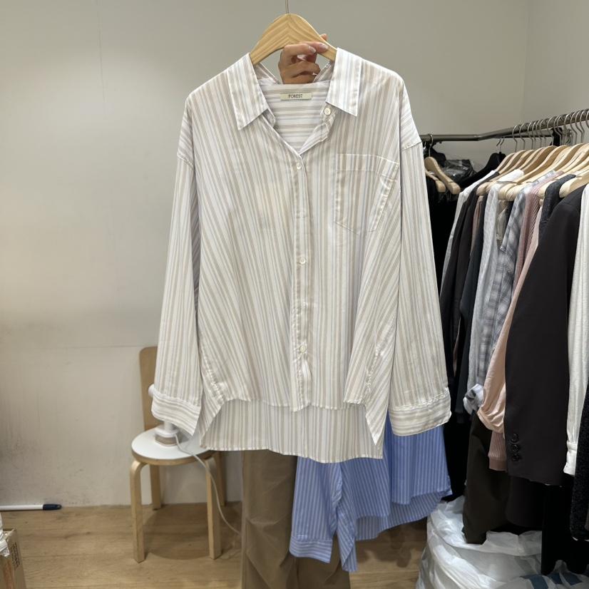 FOREST韓國直郵㊣女士新品人氣休閑25秋冬熱賣襯衫蕾絲衫條紋FOREST襯衫/蕾絲衫