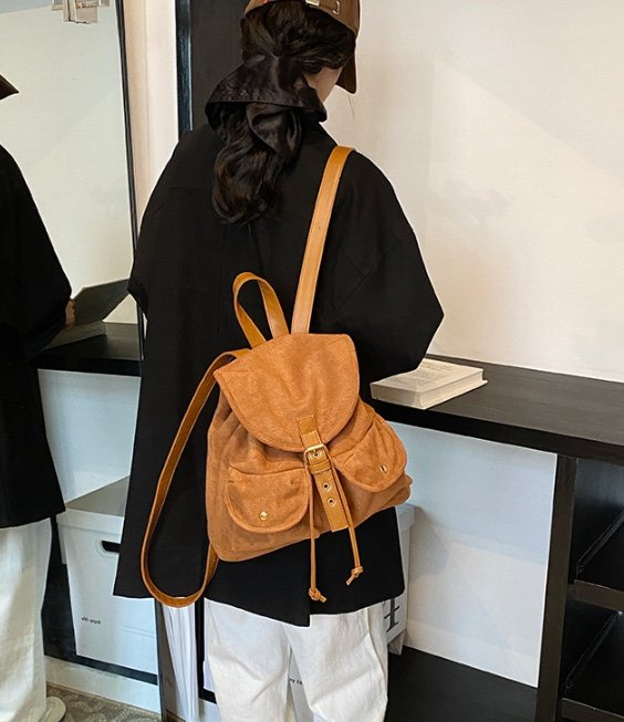 POSH BLUE東大門㊣實拍女士新款推薦雙肩背包雙口袋絨面革POSH BLUE雙肩背包