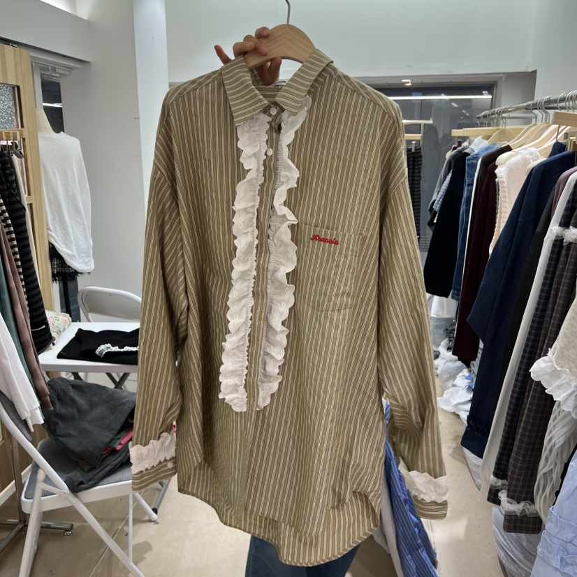 ARANCIA韓國直郵㊣女裝新品時尚熱賣25秋冬襯衫蕾絲衫格紋褶皺ARANCIA襯衫/蕾絲衫