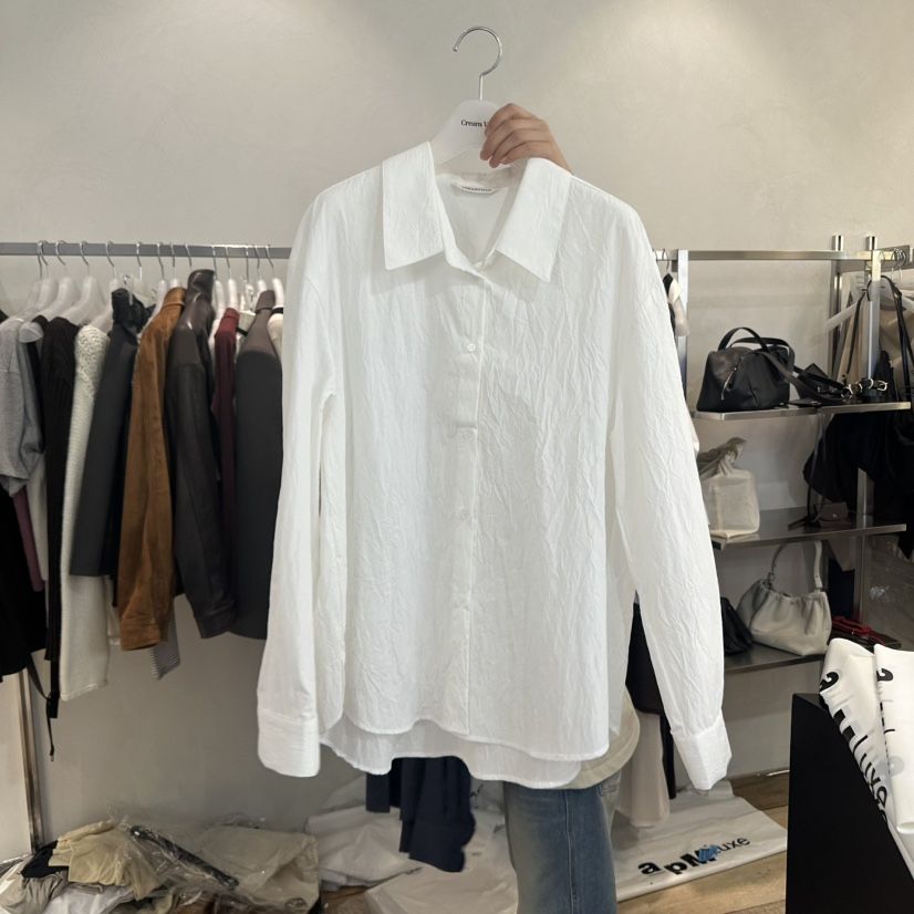 CREAM VILLA韓國代購㊣女士新品25秋冬襯衫蕾絲衫不含腰帶褶皺CREAMVILLA襯衫/蕾絲衫