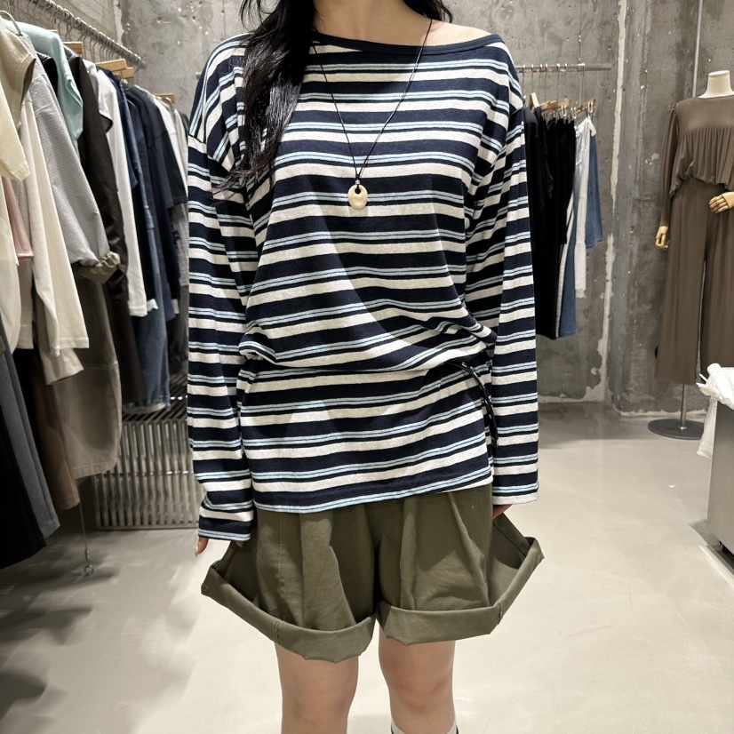 JUNI韓國代購㊣女裝新款熱賣時尚真品職業推薦休閑長袖T恤船領my juni長袖T恤
