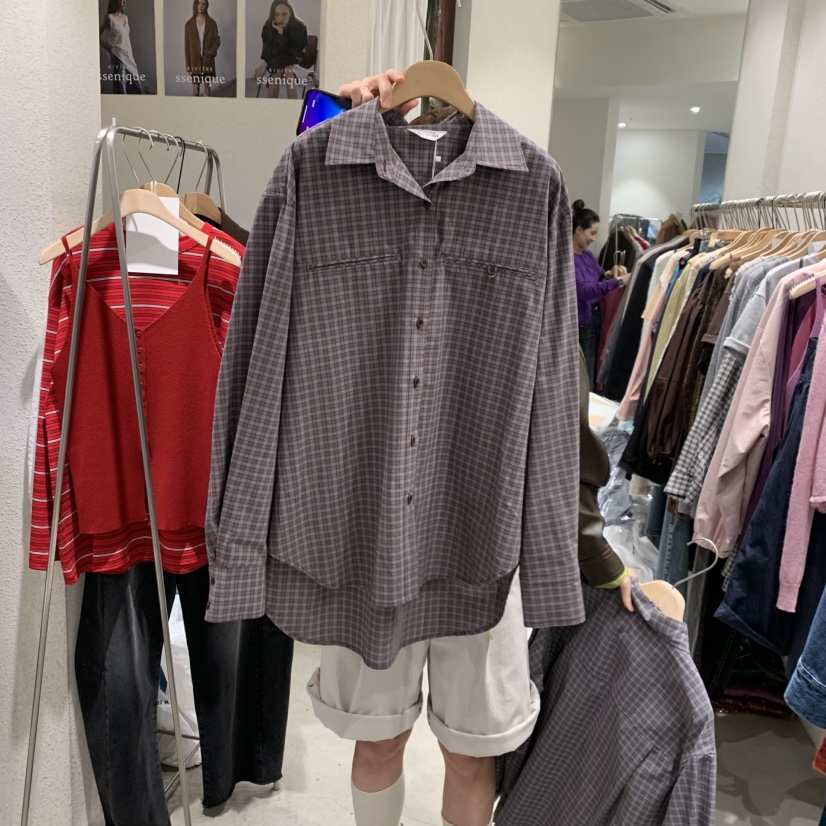 SSEMIENNE韓國代購㊣女士新款時尚熱賣職業25秋冬襯衫蕾絲衫格紋SSENIQUE襯衫/蕾絲衫