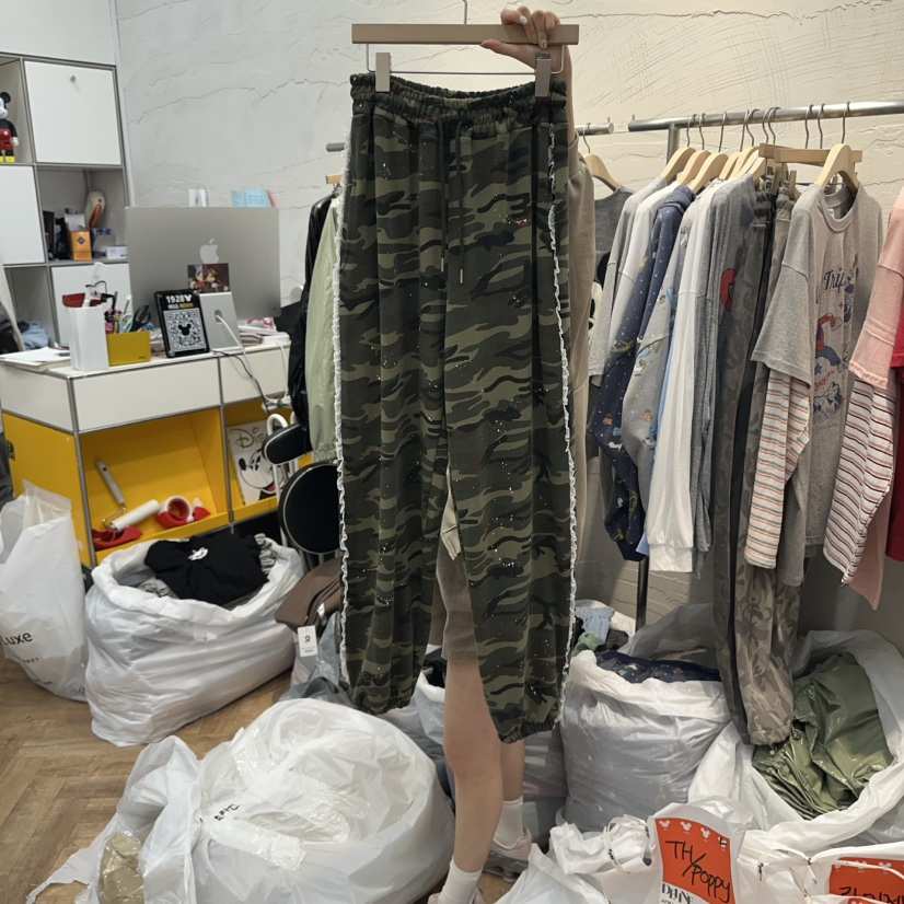 DE LINE東大門㊣代購女裝新品時尚休閑推薦人氣休閑褲迷彩DE LINE休閑褲