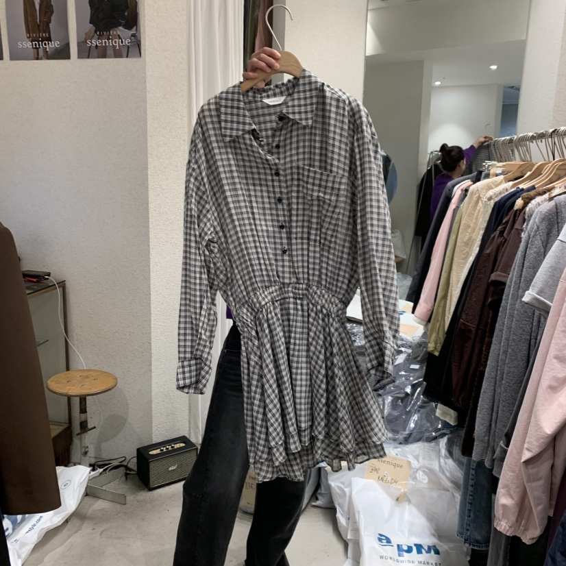 SSEMIENNE東大門㊣直郵女裝新品職業時尚人氣推薦連衣裙格紋SSENIQUE連衣裙