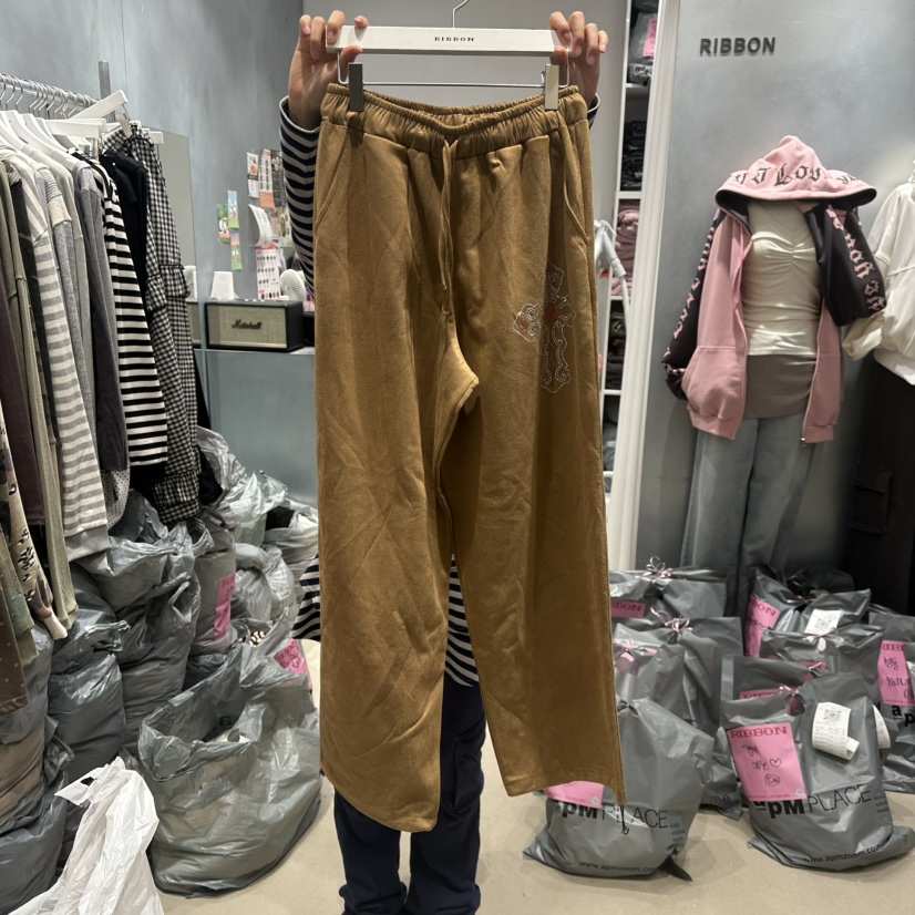 RIBBON東大門㊣代購女裝新品真品休閑25秋冬時尚休閑褲絨面革RIBBON休閑褲