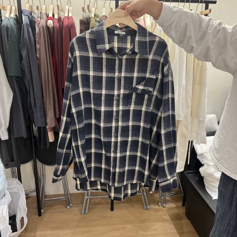 SPAGHETTI東大門㊣實拍女裝新品真品人氣襯衫蕾絲衫口袋格紋spaghetti襯衫/蕾絲衫