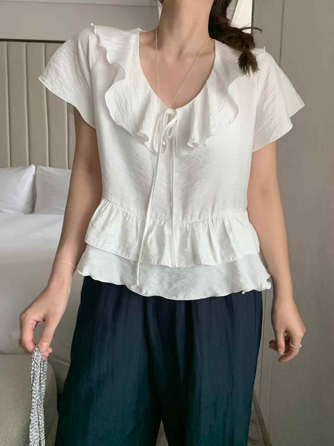 MELLOUNGE-멜라운지-T東大門㊣實拍女裝新品休閑襯衫蕾絲衫MELLOUNGE-T襯衫/蕾絲衫