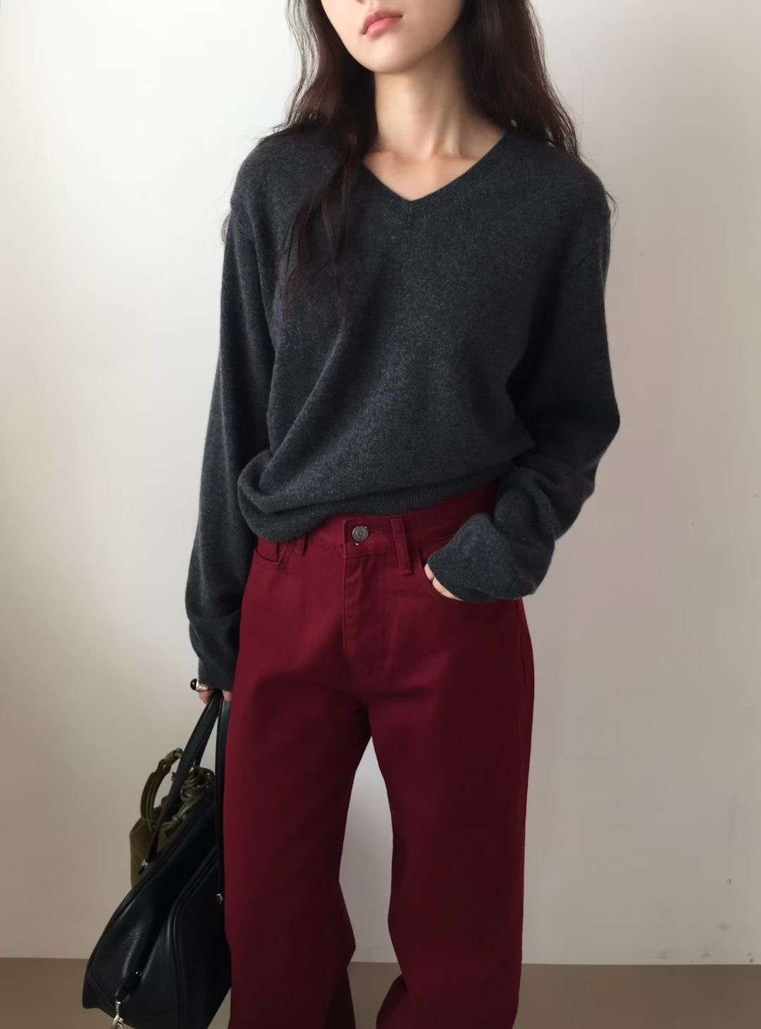 DE ONDO韓國代購㊣女裝新款人氣時尚休閑推薦針織衫細羊毛V領DE ONDO針織衫