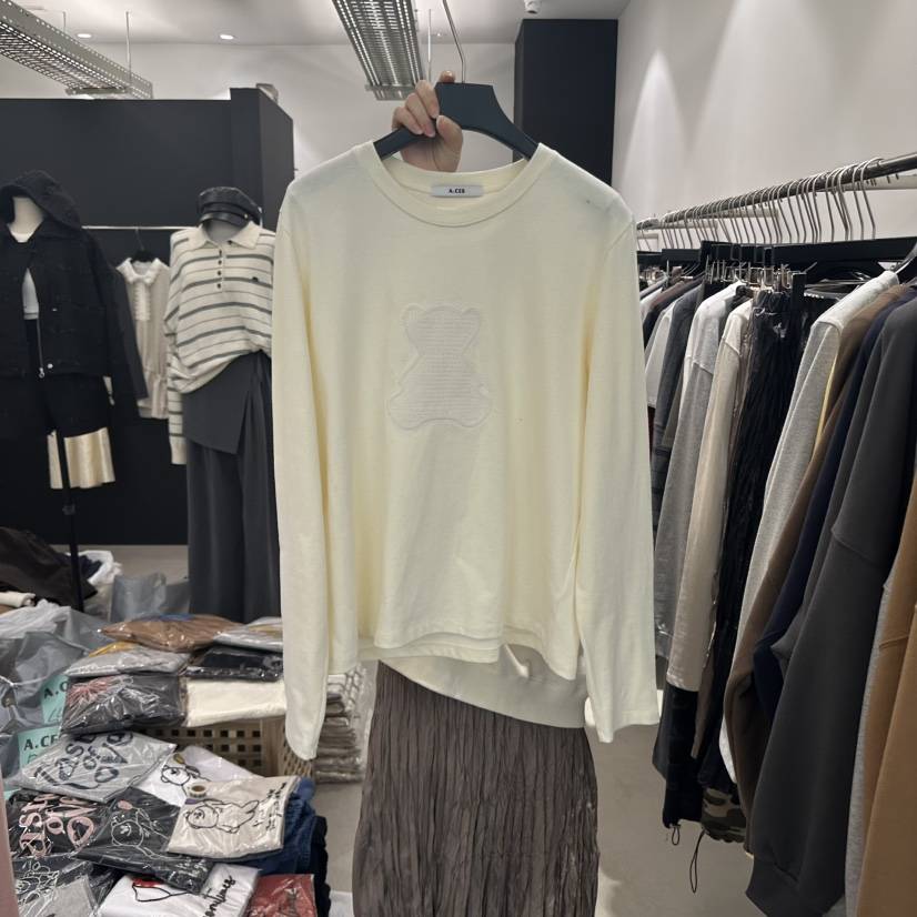 A.CES韓國直郵㊣女士新品25秋冬休閑職業時尚長袖T恤泰迪熊A.CES長袖T恤