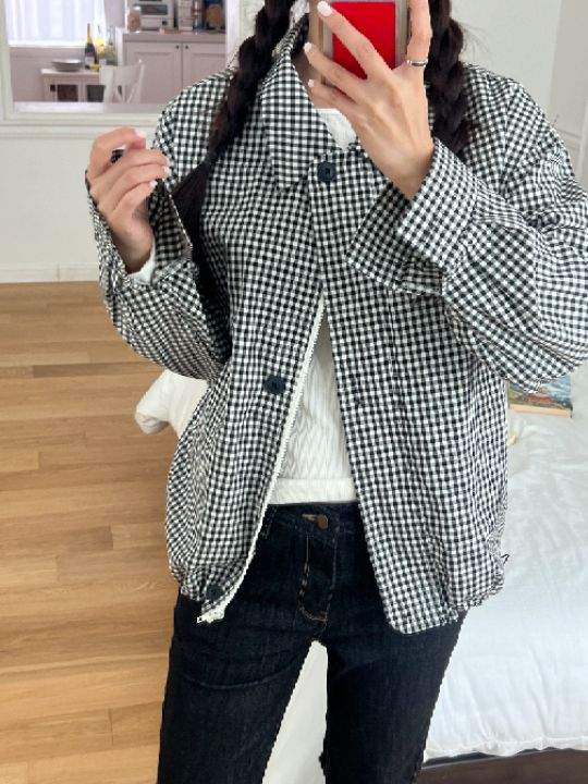 HEY/TO SEWING韓國直郵㊣女士新品25秋冬職業真品夾克格紋BY HEY/TO SEWING夾克