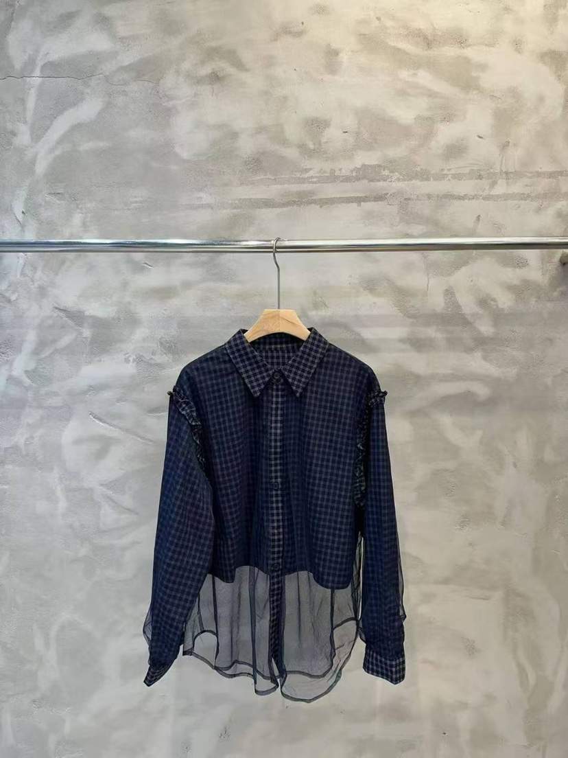 SIMPLE PARK/WMSTORY東大門㊣直郵女士新款真品襯衫蕾絲衫格紋褶皺SIMPLE PARK/WMSTORY襯衫/蕾絲衫
