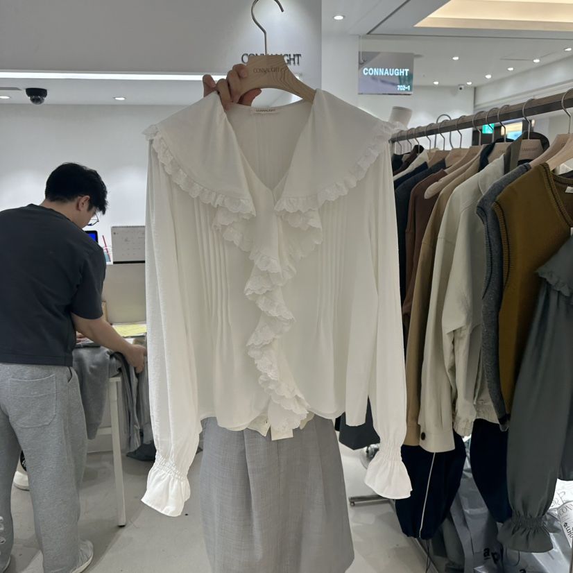 DAILYJUD韓國代購㊣女裝新品熱賣職業25秋冬休閑襯衫蕾絲衫DAILY JUD襯衫/蕾絲衫