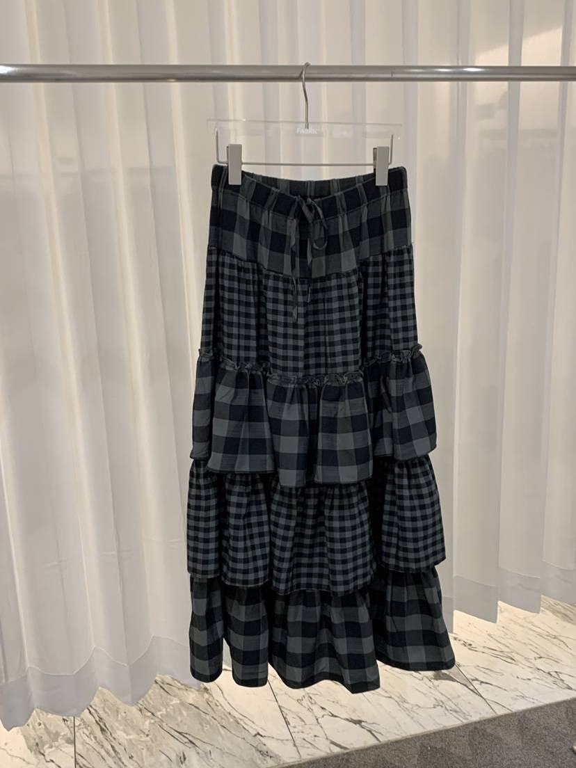 FABRIC韓國直郵㊣女裝新品人氣推薦時尚休閑長裙荷葉邊格紋FABRIC長裙